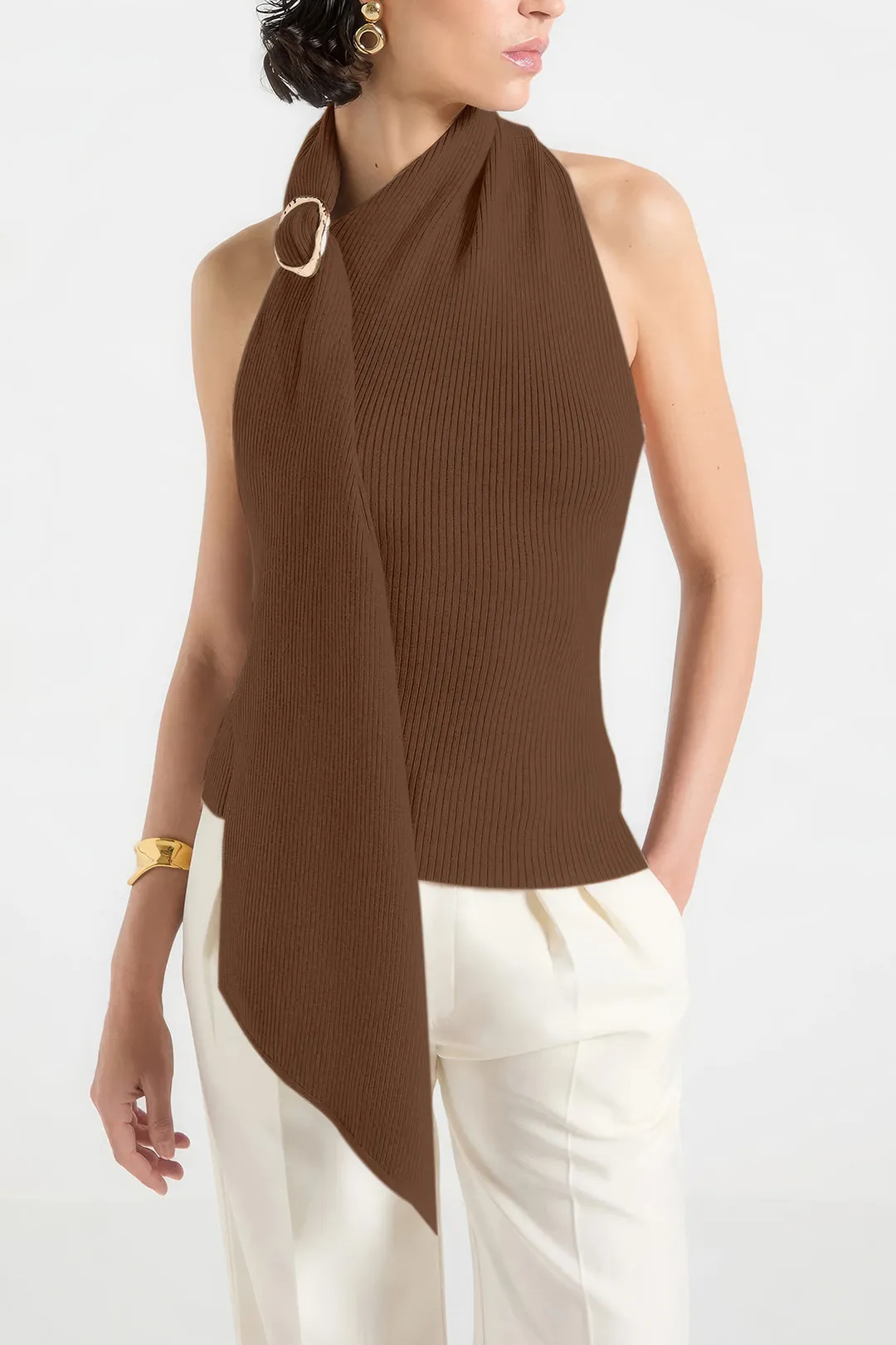 Metallic Decor Ruched Backless Tank Top sold by Micas