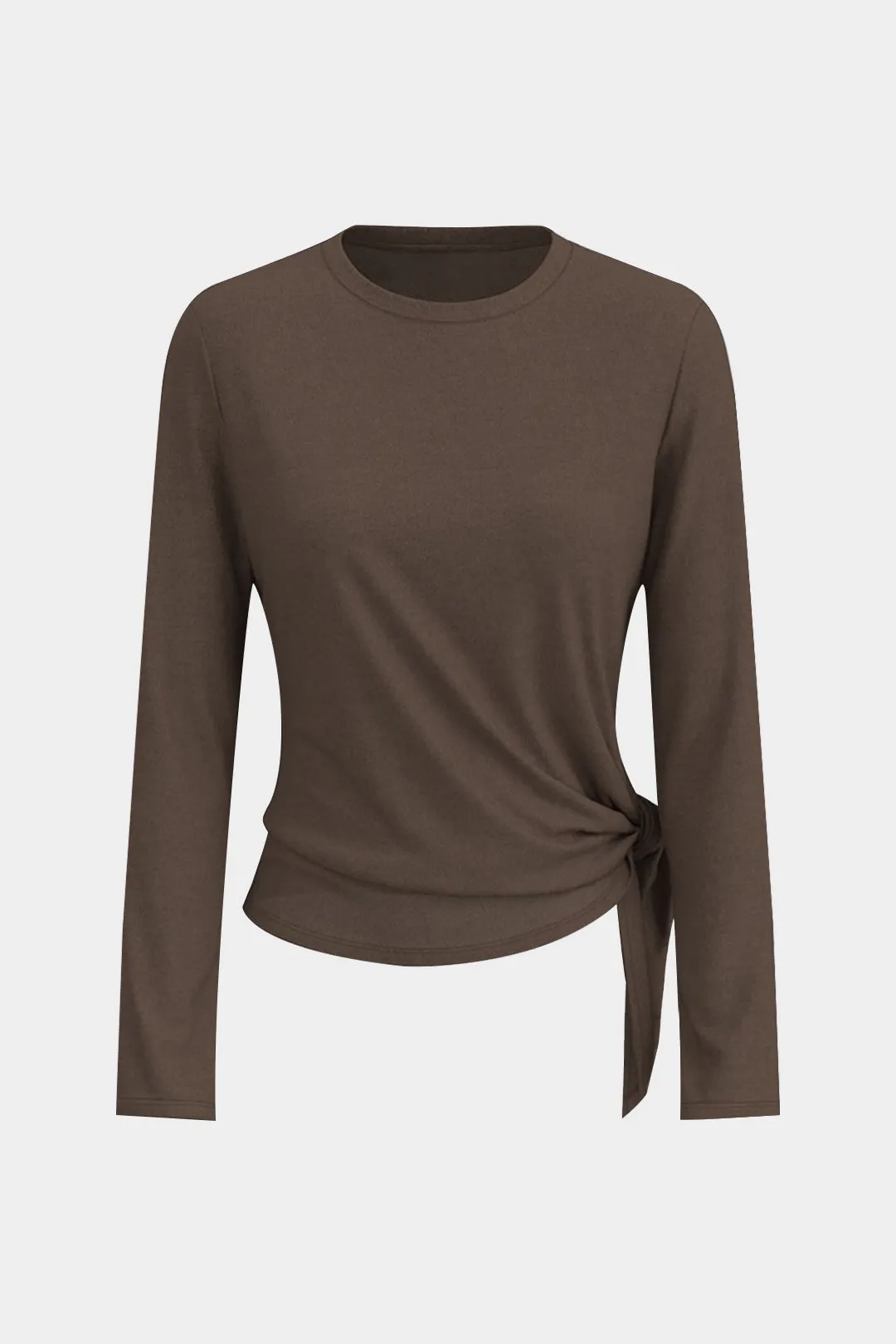 Round Neck Tie-Up Asymmetrical Long-Sleeve Shirt sold by Micas
