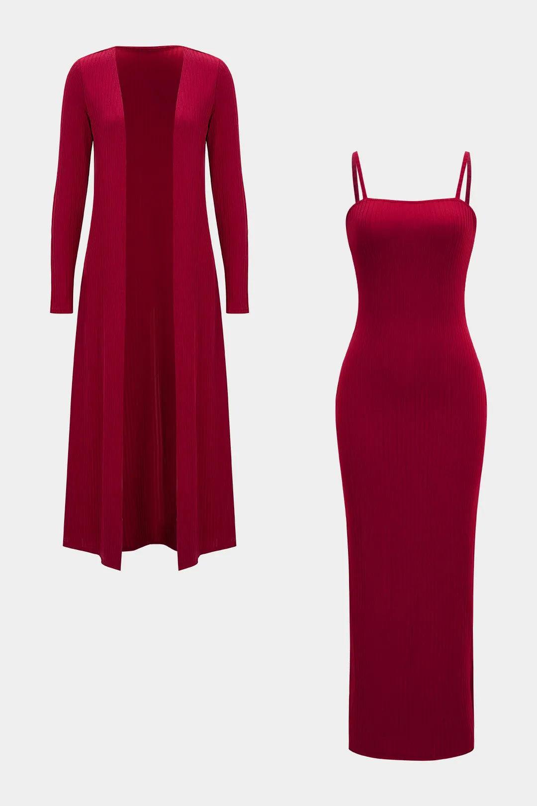 Solid Sleeveless Dress And Long Sleeve Cardigan Set sold by Micas