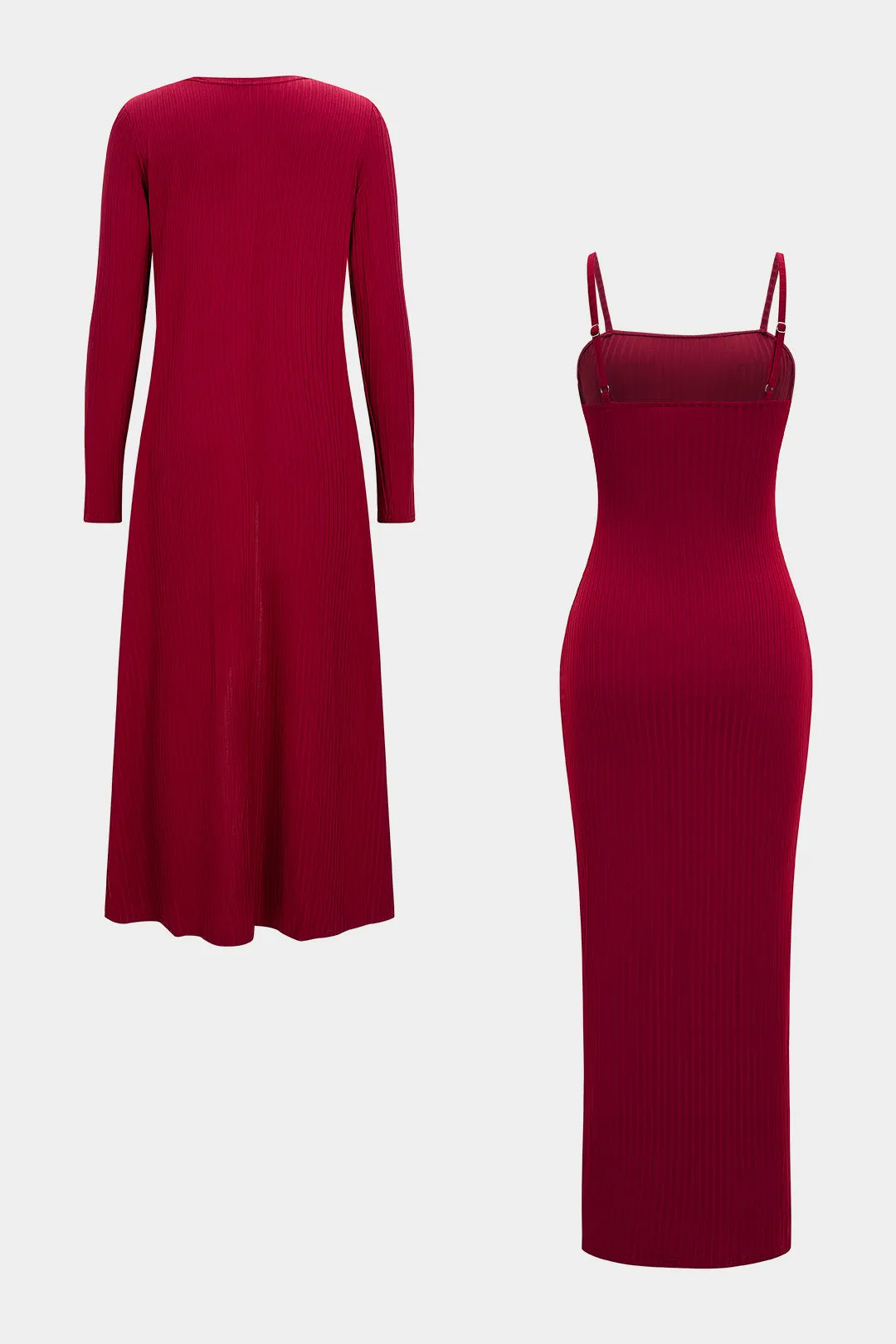 Solid Sleeveless Dress And Long Sleeve Cardigan Set sold by Micas product image thumbnail 2