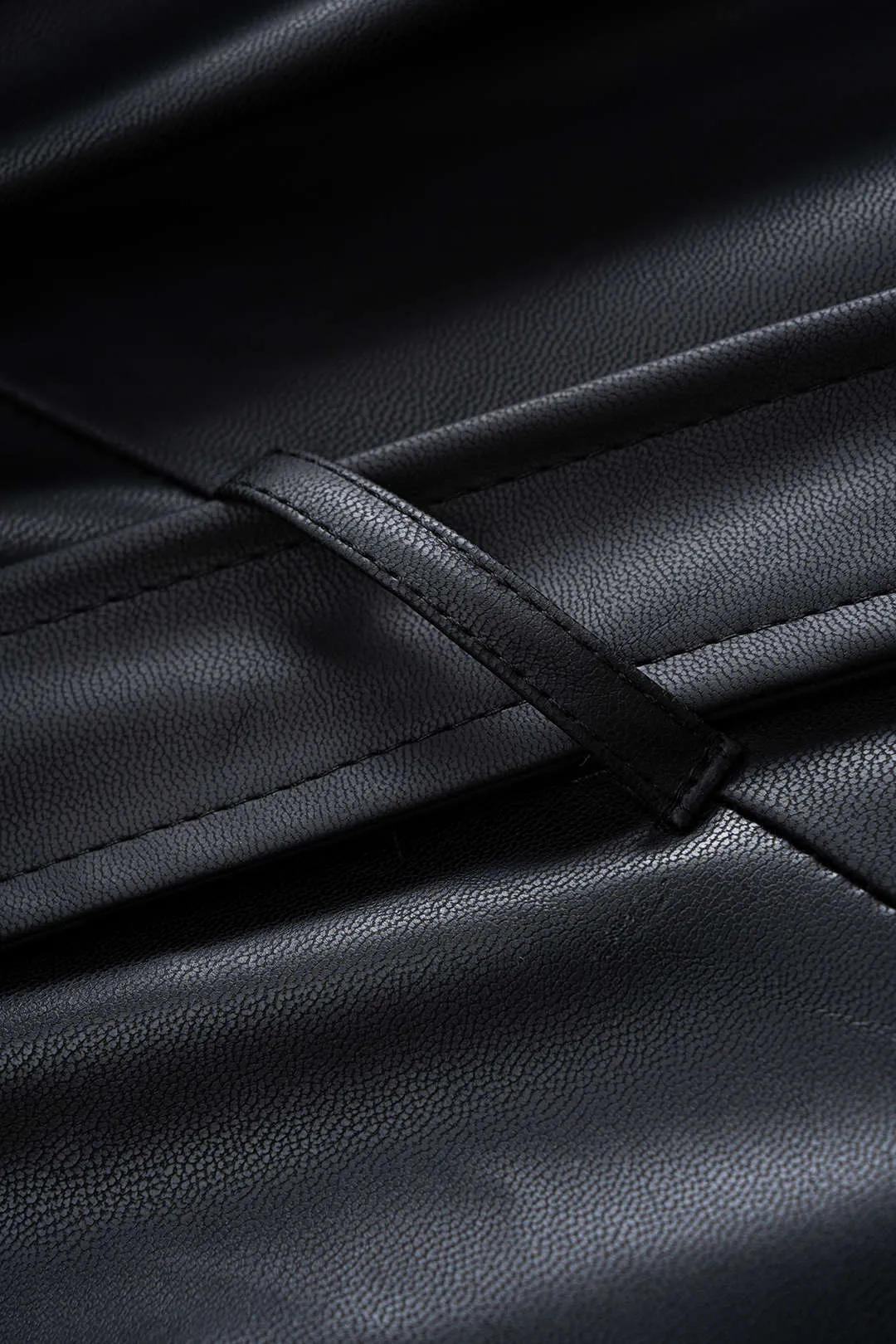 Faux Leather Notched Lapel Tie-Up Coat sold by Micas product image thumbnail 3