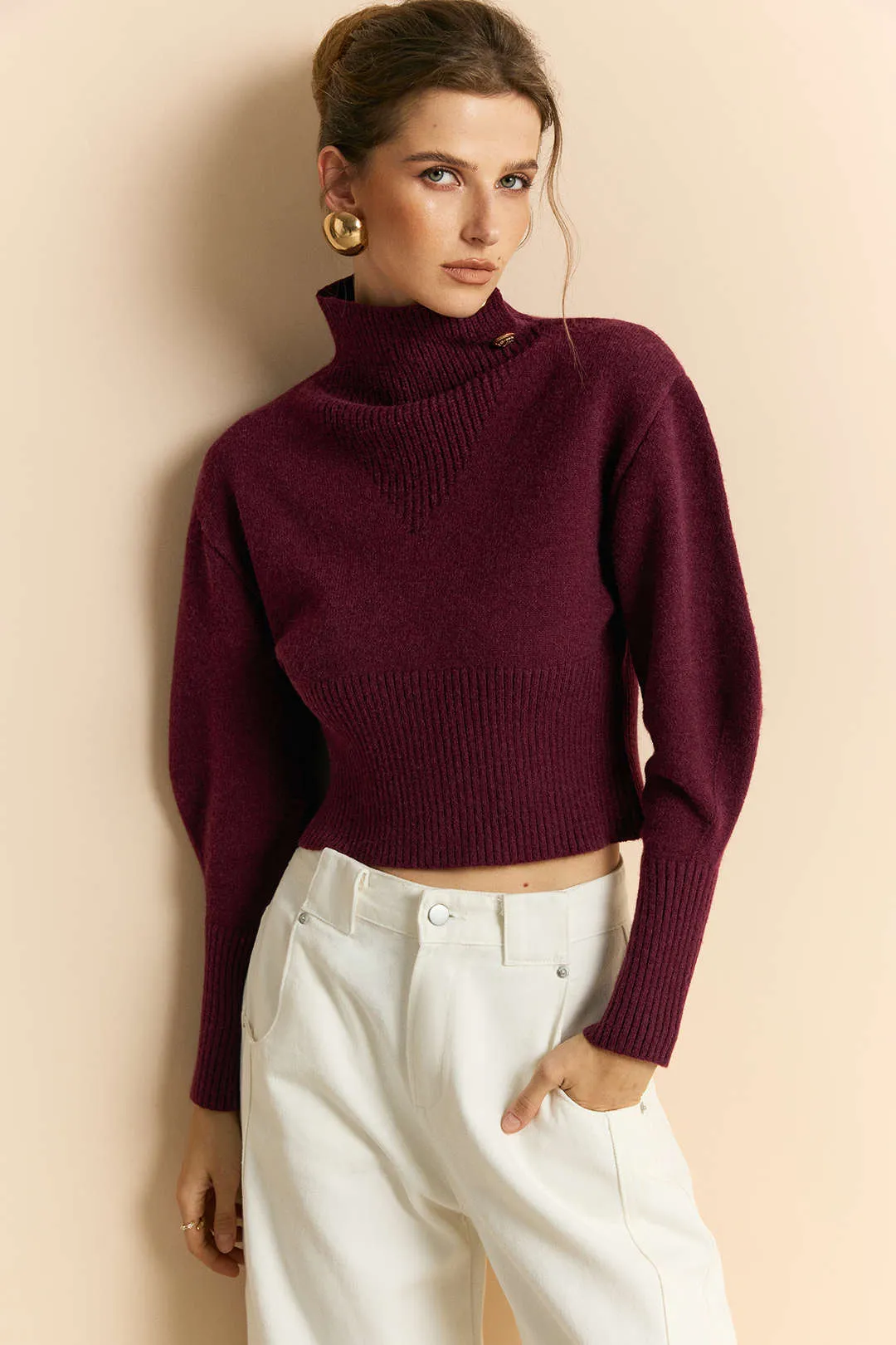 Knit Metallic Button Long-Sleeve Top sold by Micas product image thumbnail 4