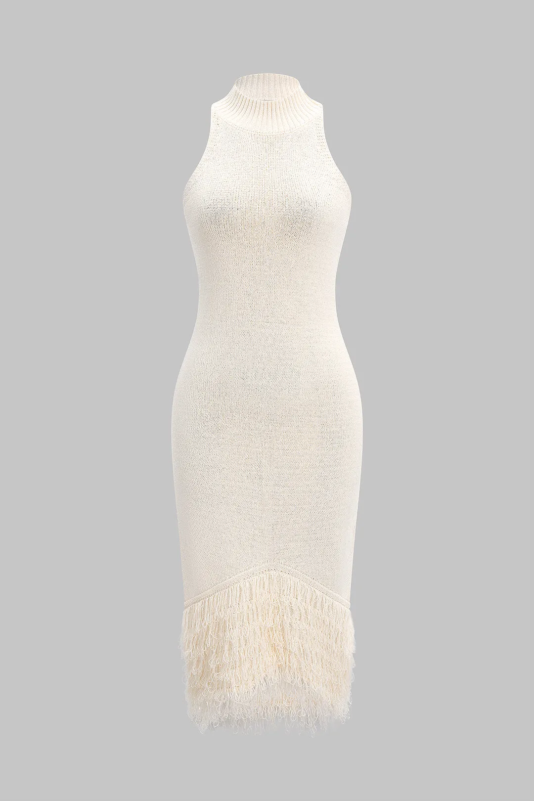 Knit Halter Neck Backless Fringe Sleeveless Dress sold by Micas