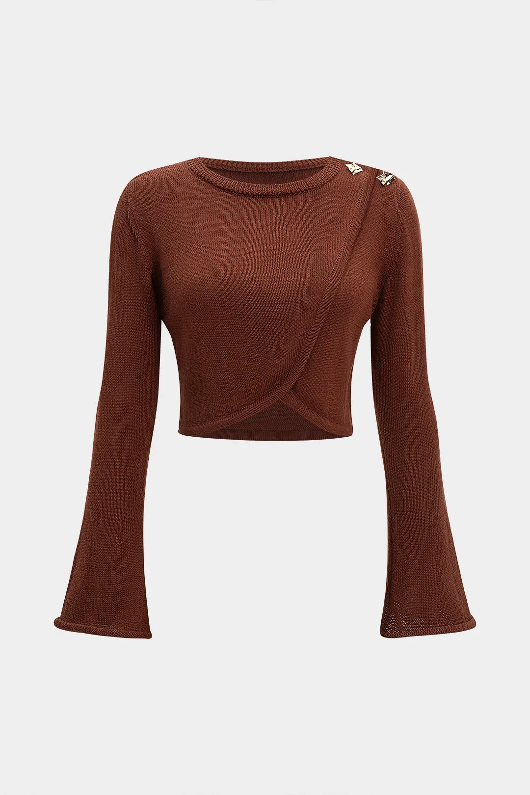 Knit Round Neck Bell Long-Sleeve Asymmetrical Top sold by Micas