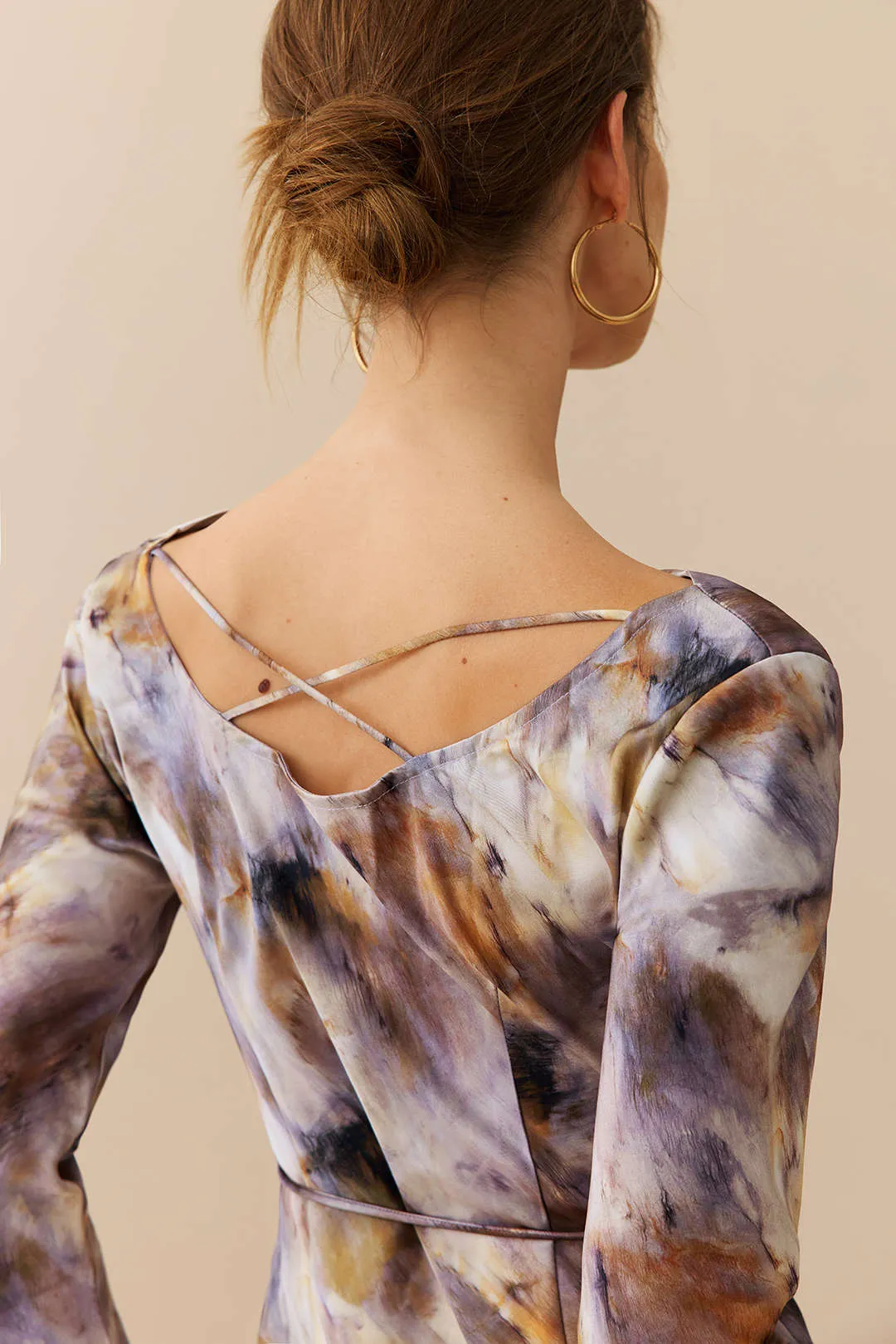 Satin Batik Print Cowl Neck Bell Long Sleeve Maxi Dress sold by Micas product image thumbnail 4