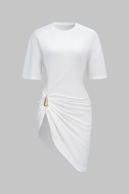 Ruched Metallic Decor Short Sleeve T-Shirt sold by Micas