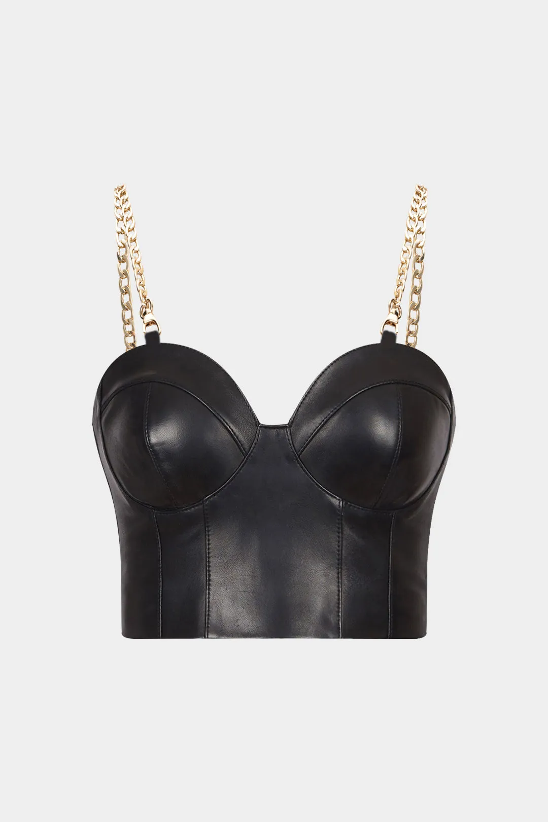 Faux Leather Metallic Chain Cami Top sold by Micas