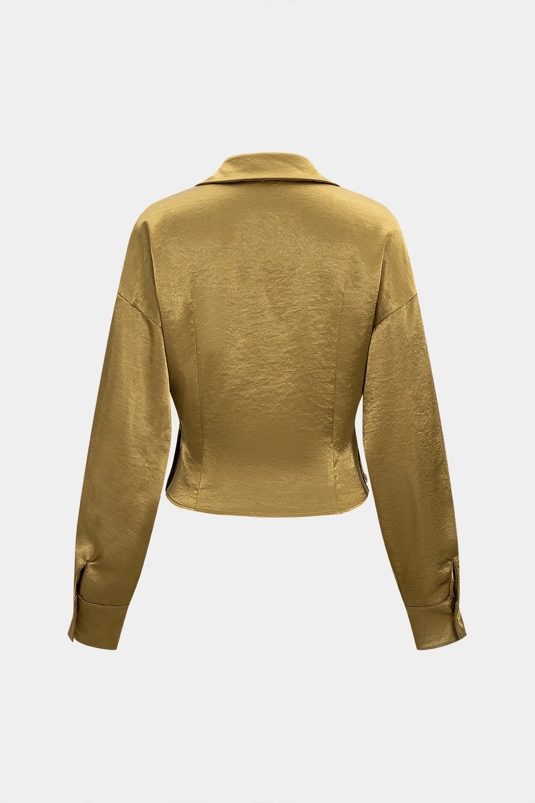 Satin V-Neck Asymmetrical Button Ruched Long-Sleeve Shirt sold by Micas product image thumbnail 2