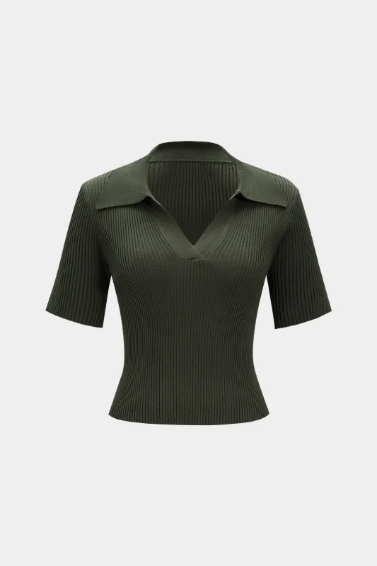 Knit V-Neck Short-Sleeve Top sold by Micas