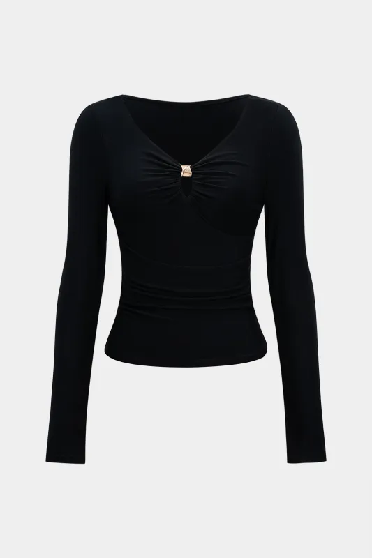 Ruched Long-Sleeve Top sold by Micas