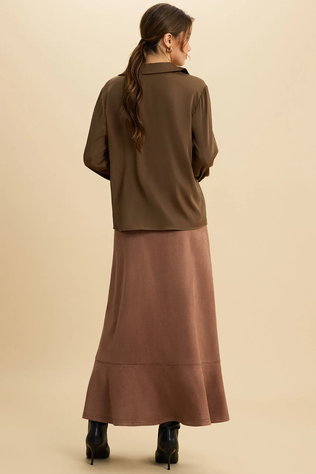 Satin Asymmetrical Neck Belted Long-Sleeve Shirt sold by Micas product image thumbnail 3