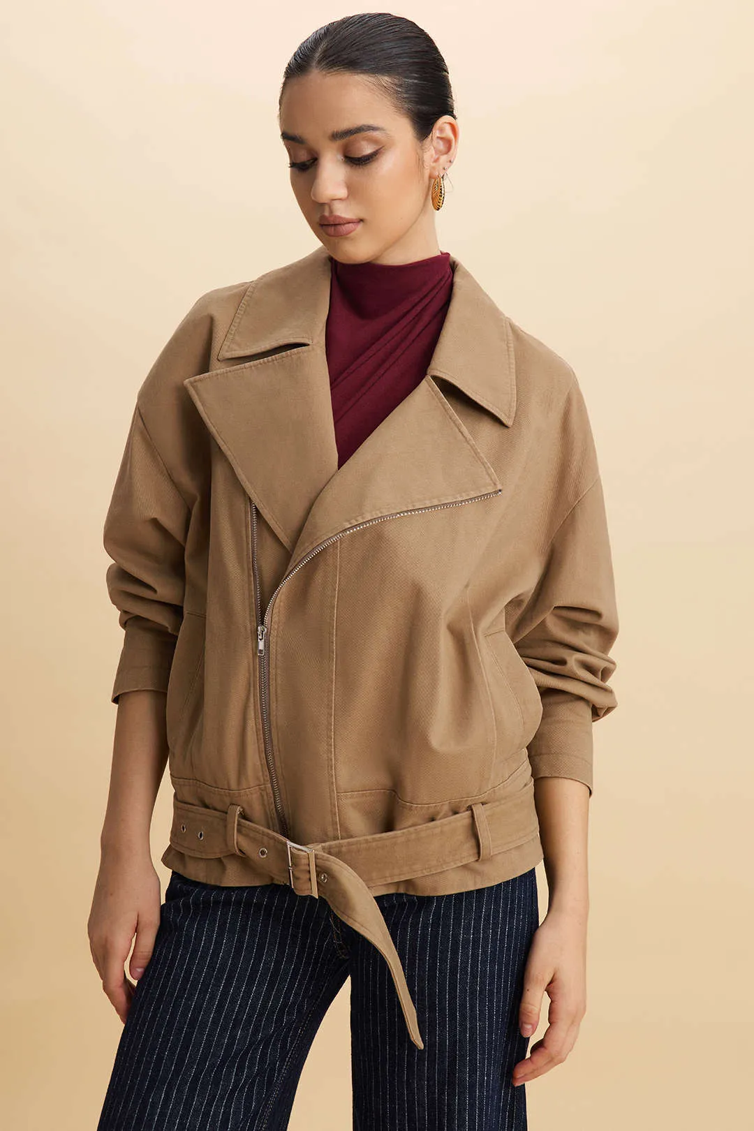 Zipper Asymmetrical Belted Jacket sold by Micas product image thumbnail 2