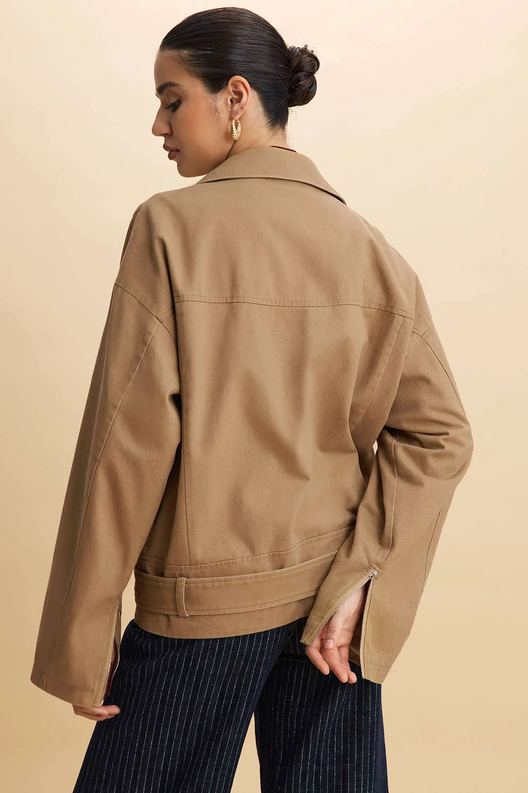 Zipper Asymmetrical Belted Jacket sold by Micas product image thumbnail 3