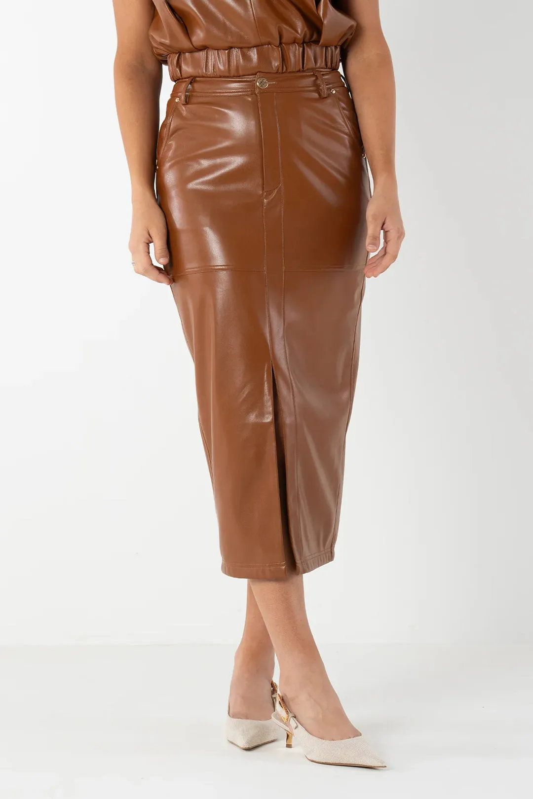 Faux Leather High Split Skirt sold by Micas product image thumbnail 2