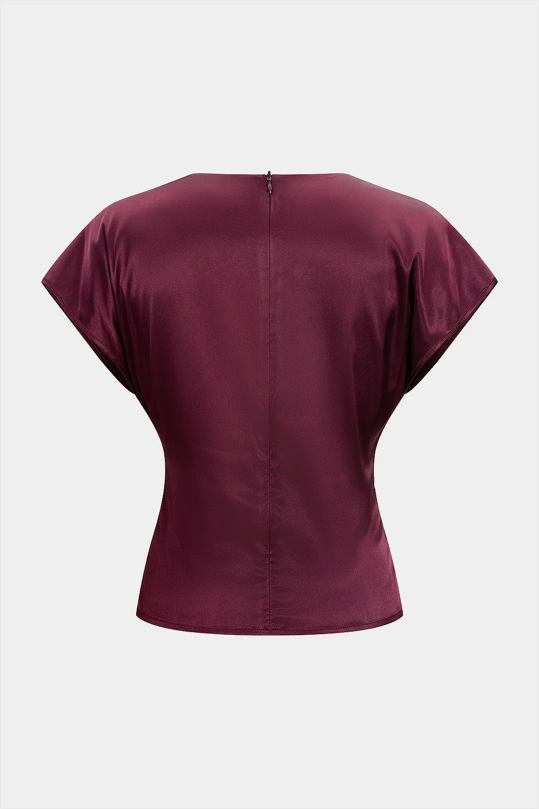 Satin Round Neck Twist Knot Zipper Short-Sleeve T-Shirt sold by Micas product image thumbnail 2
