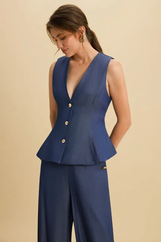 Solid Button Ruched Hem Vest sold by Micas