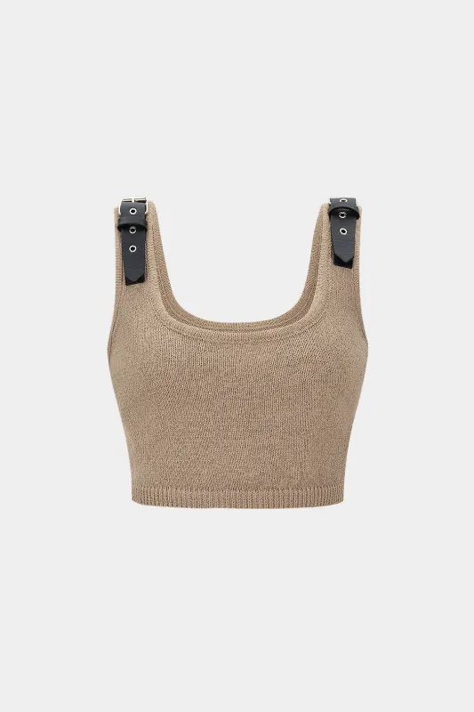 Knit Leather Decor Tank Top sold by Micas