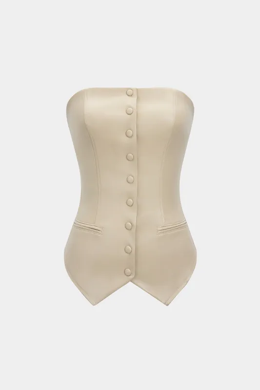 Faux Leather Button Strapless Tube Top sold by Micas