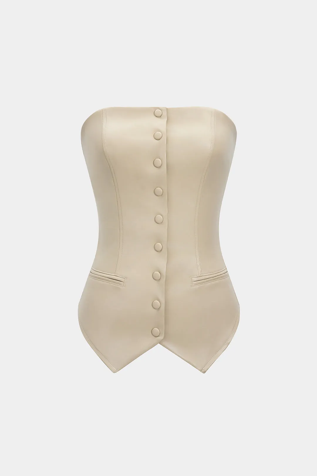 Faux Leather Button Strapless Tube Top sold by Micas