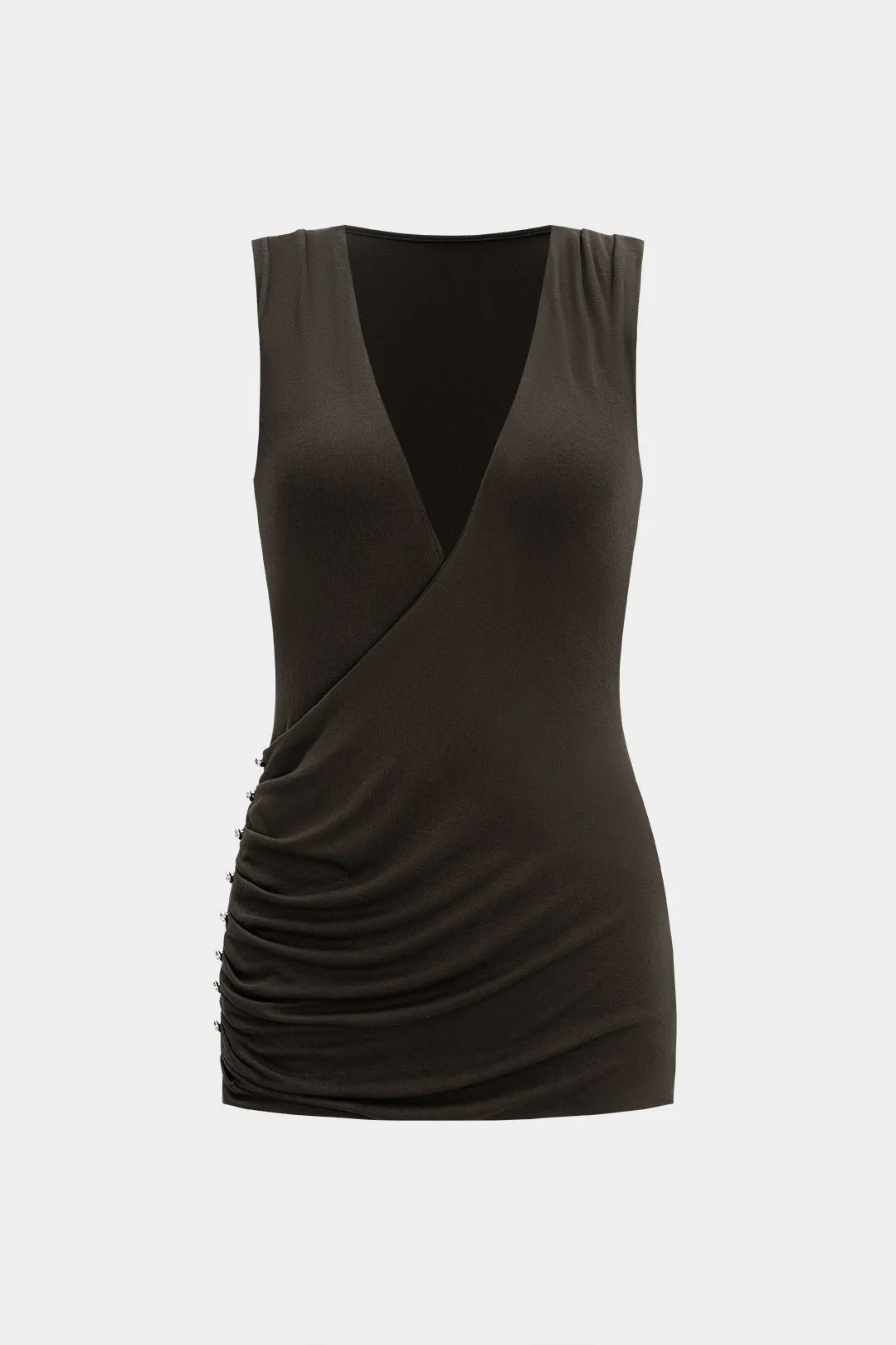 Deep V-Neck Pleated Button Tank Top sold by Micas