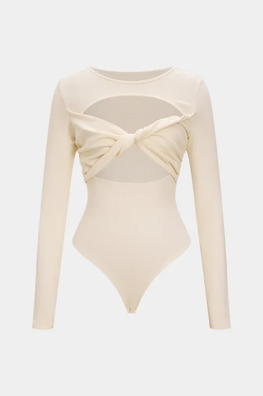Cut Out Twist Knot Long Sleeve Bodysuit sold by Micas