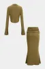 Draped Cowl Neck Long-Sleeve Top And Ruched Skirt Set sold by Micas