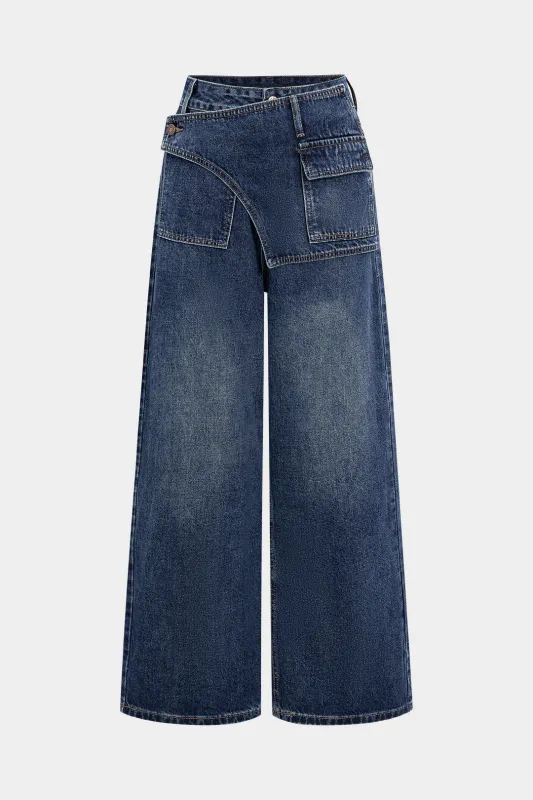 Denim Pocket Asymmetrical Jeans sold by Micas