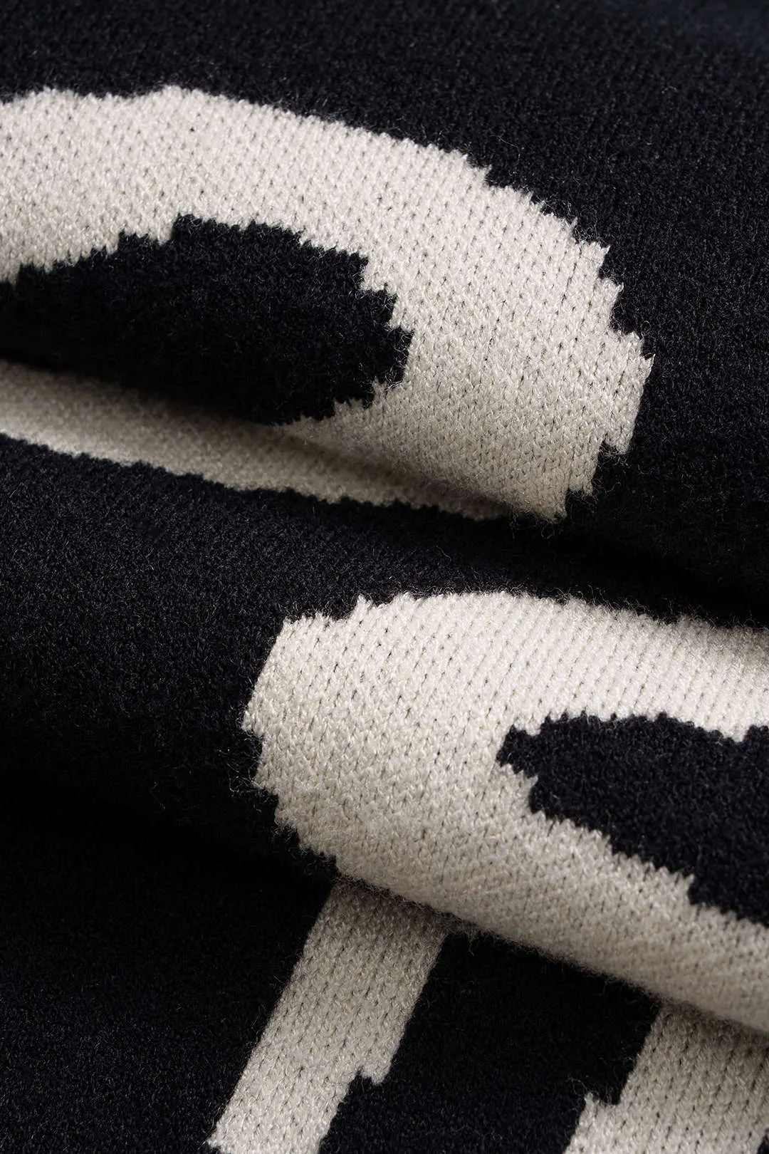 Knit Abstract Geometric Contrast Print Bell Long Sleeve Dress sold by Micas product image thumbnail 3