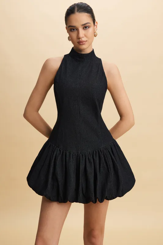 Denim Ruched Sleeveless Mini Dress sold by Micas