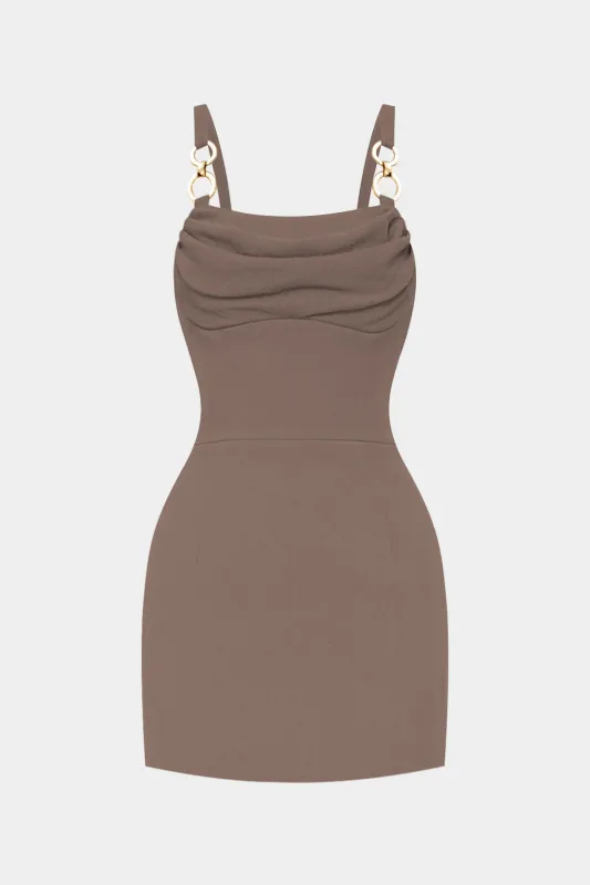 Metallic Decor Draped Cowl Neck Zipper Sleeveless Mini Dress sold by Micas