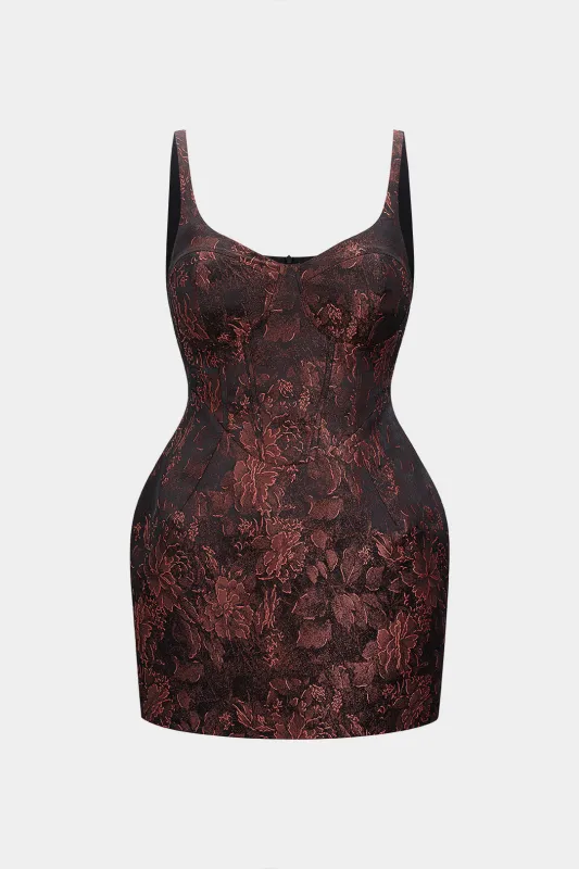 Plus Size Floral Print Jacquard Corset Zipper Sleeveless Mini Dress sold by Micas
