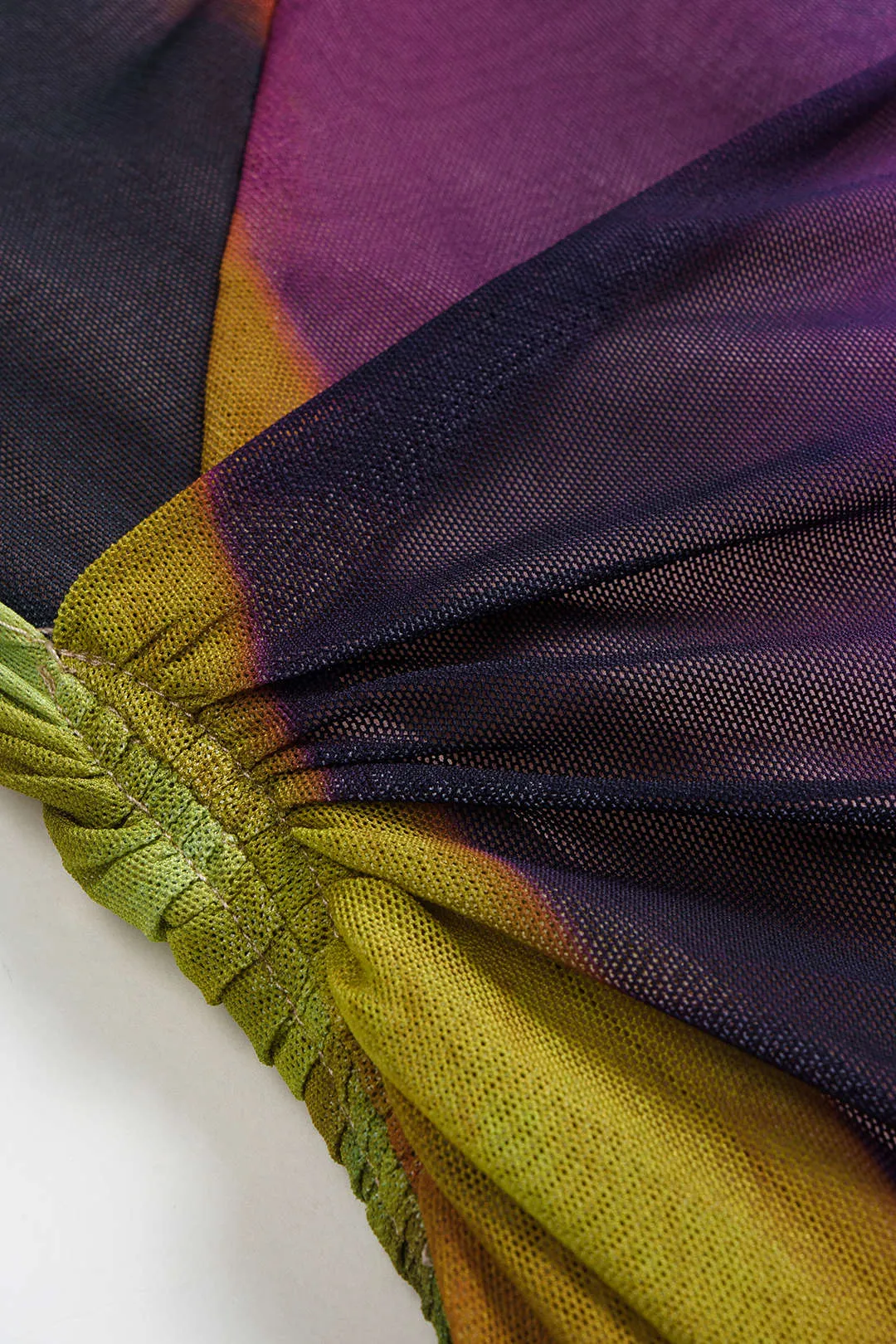 Satin Colorblock Print Ruched Asymmetrical Shoulder Short Sleeve Maxi Dress sold by Micas product image thumbnail 3