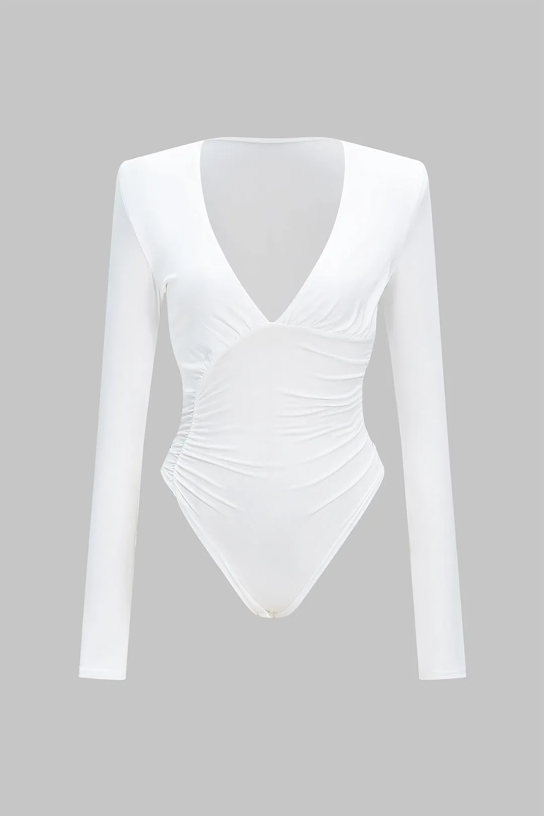 Ruched Shoulder Pads Long Sleeve Bodysuit sold by Micas