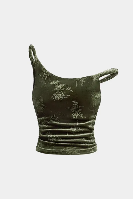 Velvet Floral Print Twist Knot Ruched Slip Cami Top made by Micas