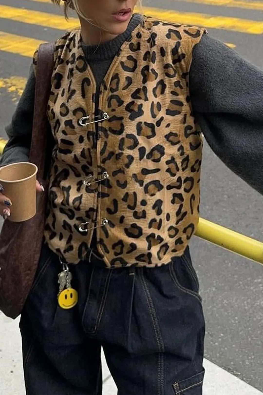 Woolen Leopard Print Hollow Out Vest sold by Micas