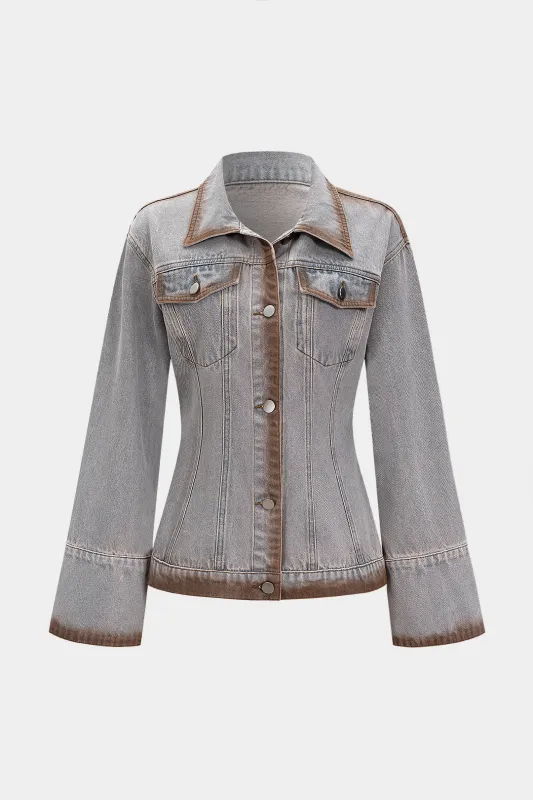 Denim Metallic Tie Back Button Stitching Detail Outerwear sold by Micas