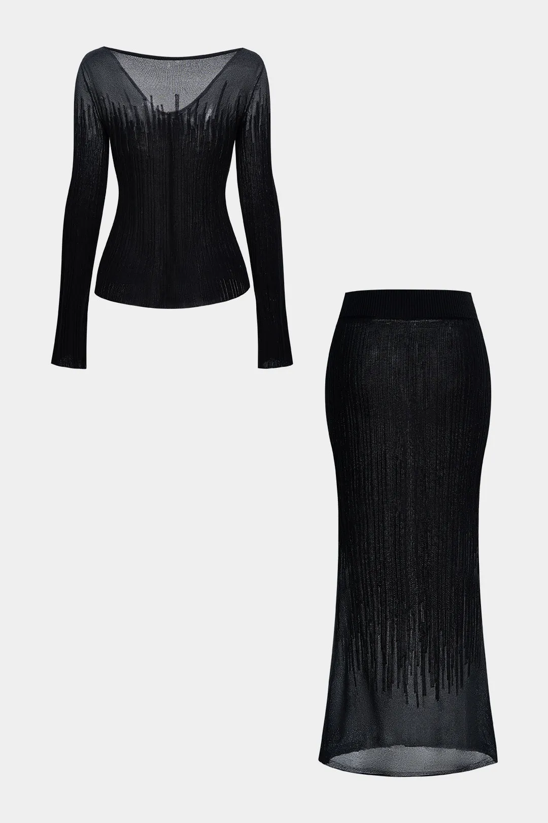 Knit Button V-Neck Long-Sleeve Top And Skirt Set sold by Micas product image thumbnail 2