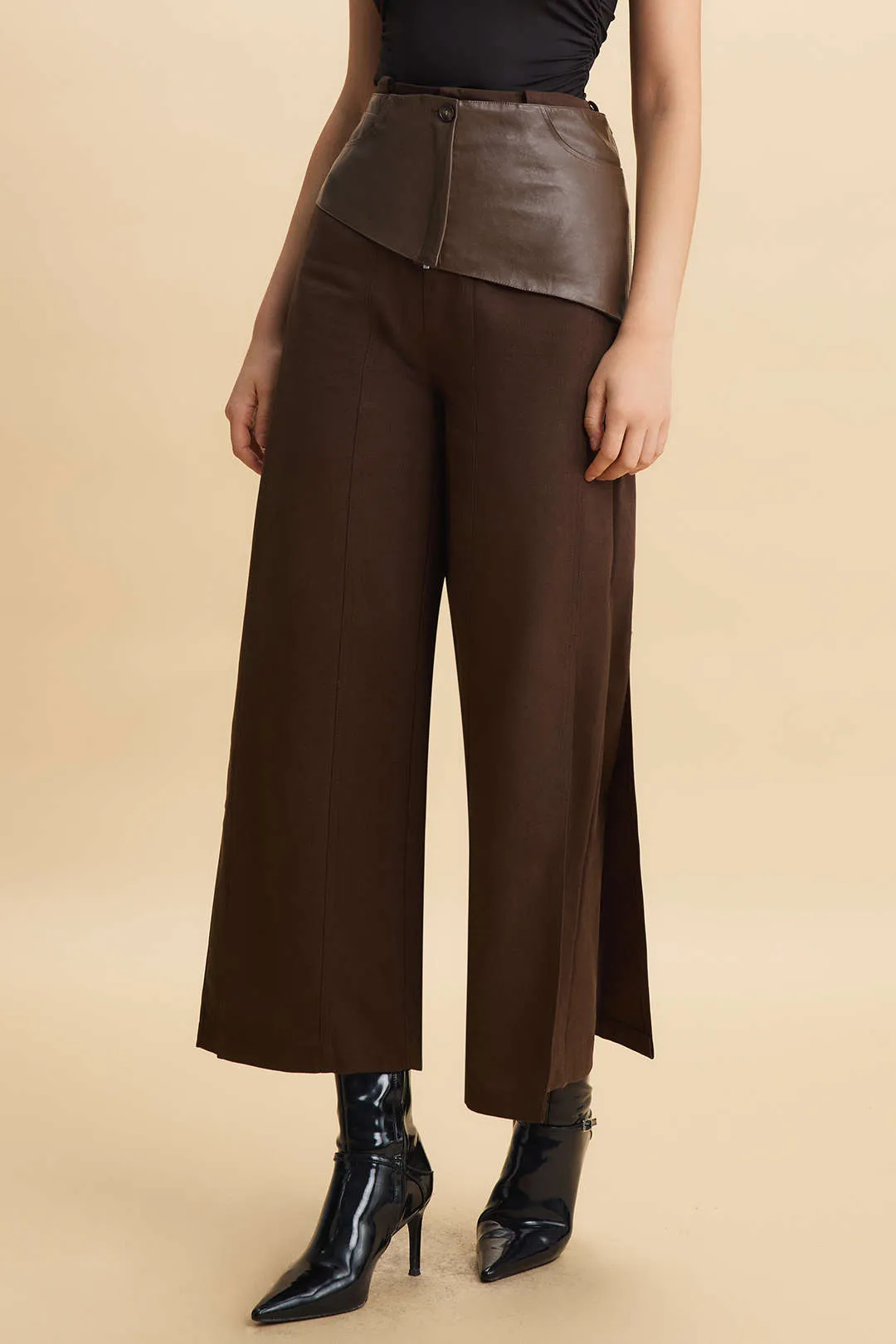 Faux Leather Patchwork Zipper Pocket Trousers sold by Micas