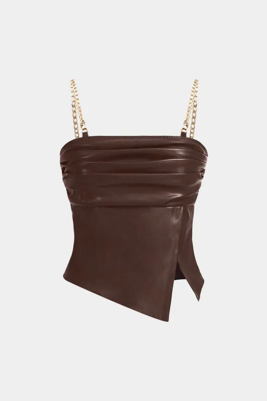Faux Leather Pleated Asymmetrical Tank Top sold by Micas