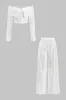 Ruffle Off Shoulder Long-Sleeve Top And Wide Leg Trousers Set sold by Micas