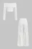 Ruffle Off Shoulder Long-Sleeve Top And Wide Leg Trousers Set sold by Micas