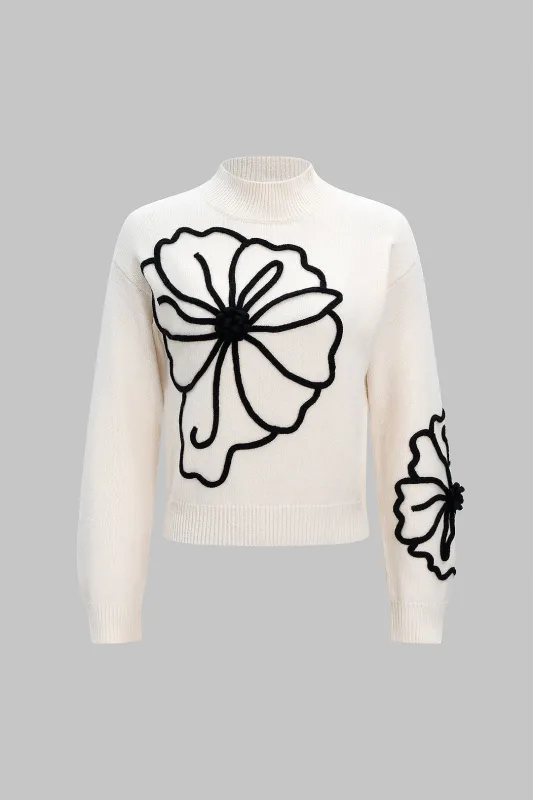 Knit 3D Flower Decor Long-Sleeve Top sold by Micas
