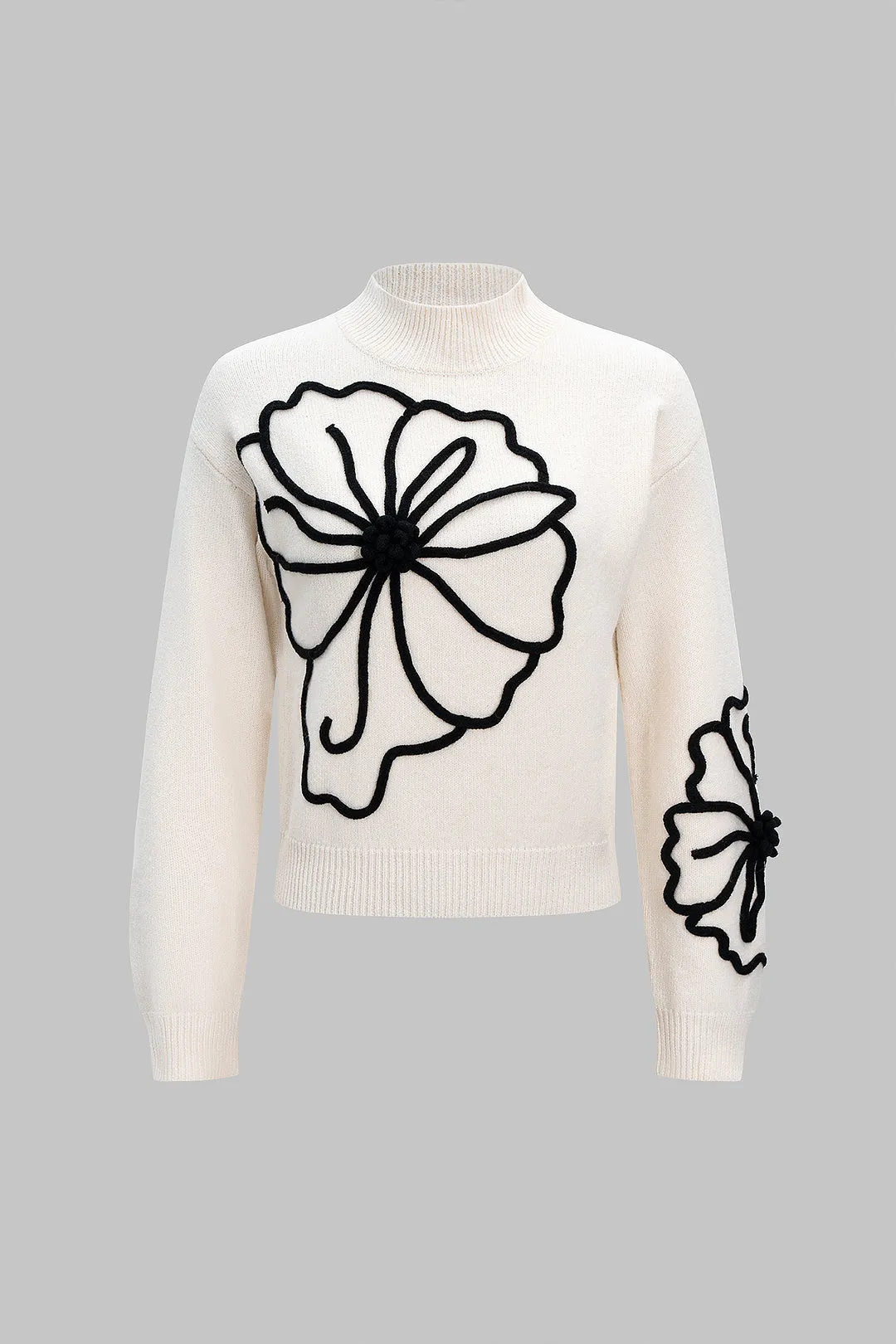 Knit 3D Flower Decor Long-Sleeve Top sold by Micas
