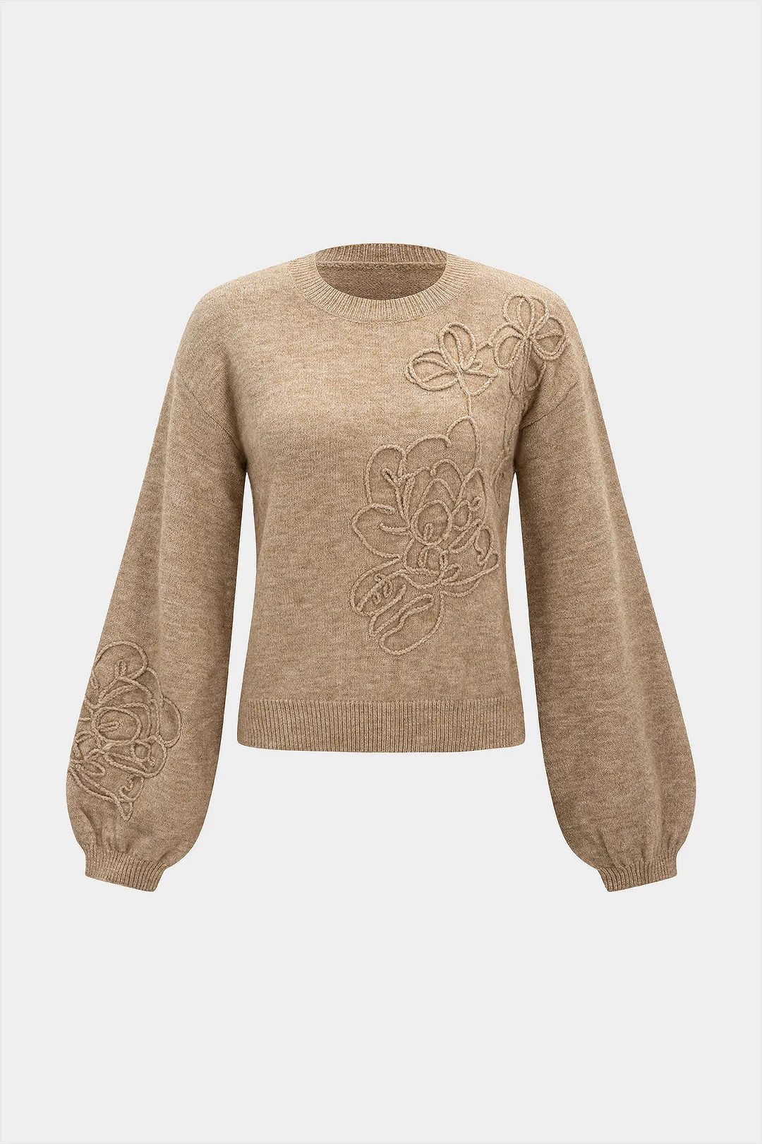 Knit Round Neck Floral Embroidery Long-Sleeve Top sold by Micas