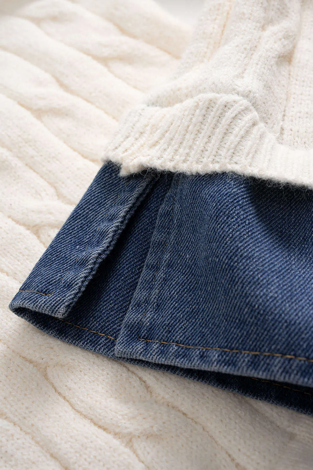 Knit Button Patchwork Long-Sleeve Top sold by Micas product image thumbnail 4