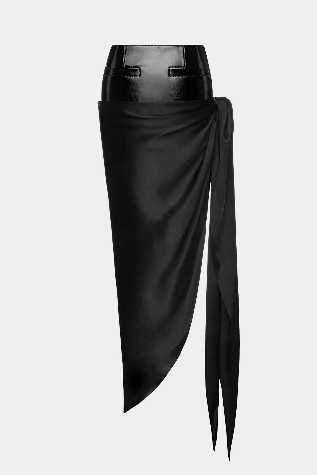 Satin Patchwork Asymmetrical Knotted Skirt sold by Micas