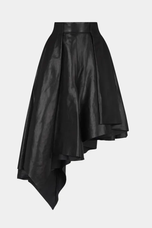 Faux Leather Pleated Zipper Asymmetrical Skirt sold by Micas