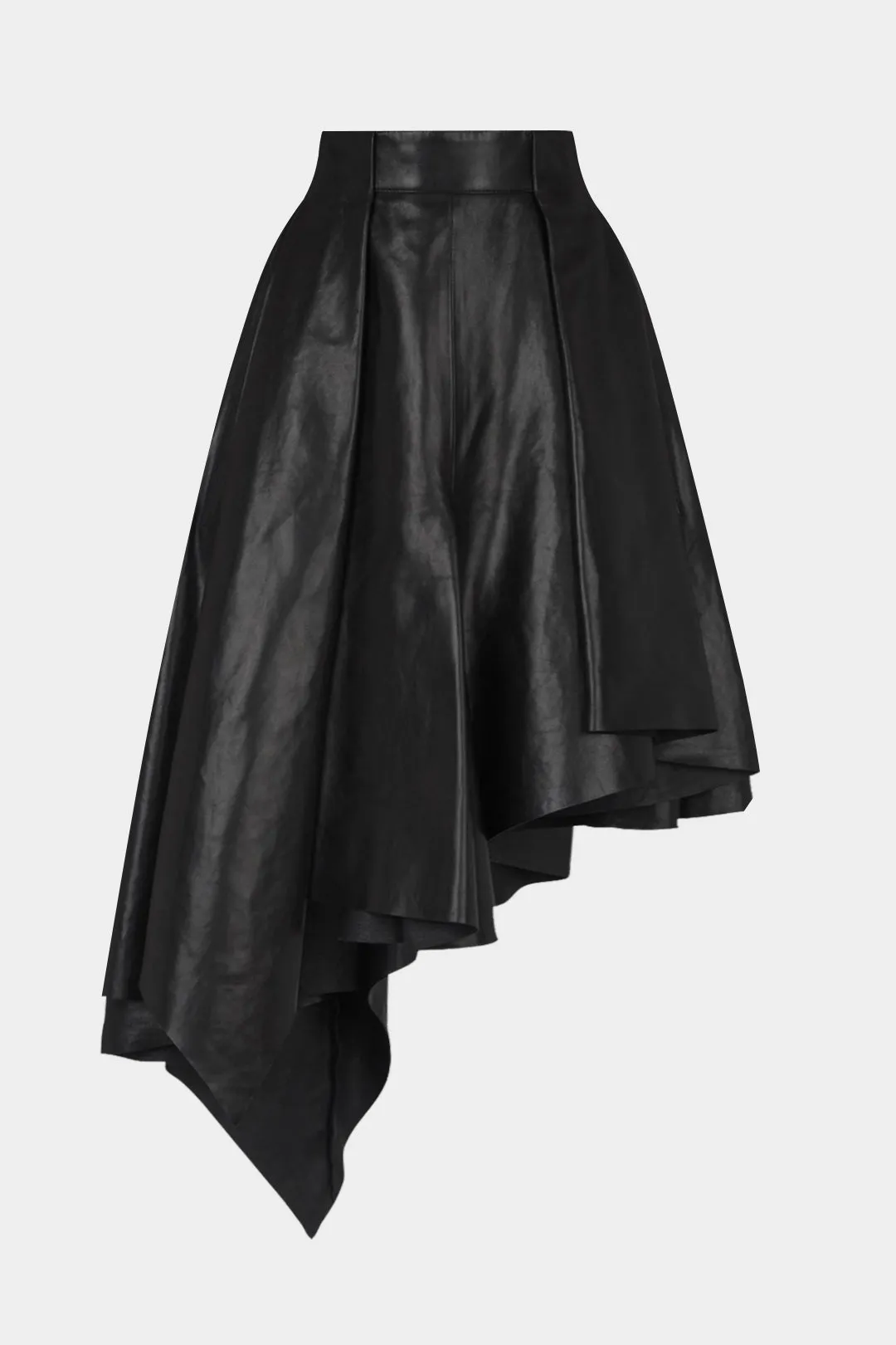 Faux Leather Pleated Zipper Asymmetrical Skirt sold by Micas