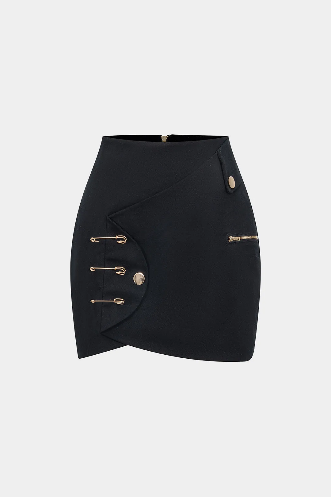 Metallic Buckle Asymmetrical Mini Skirt sold by Micas