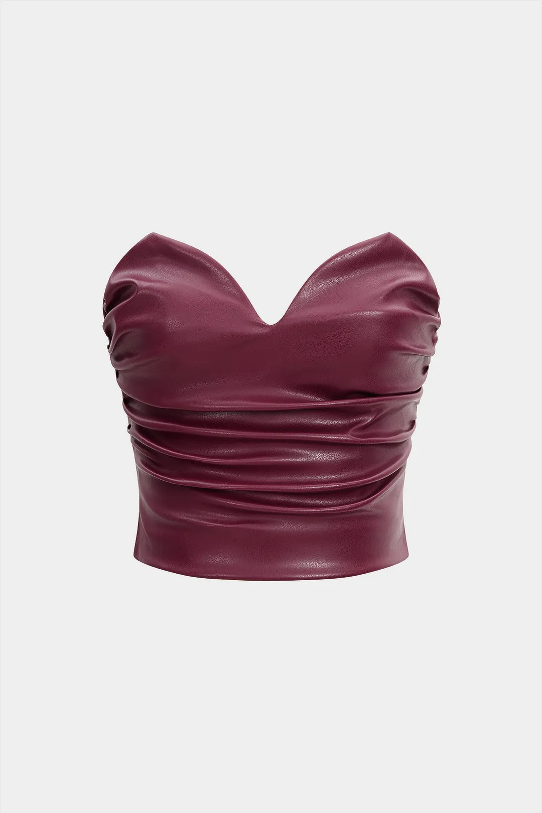 Faux Leather Ruched Zipper Tube Top sold by Micas